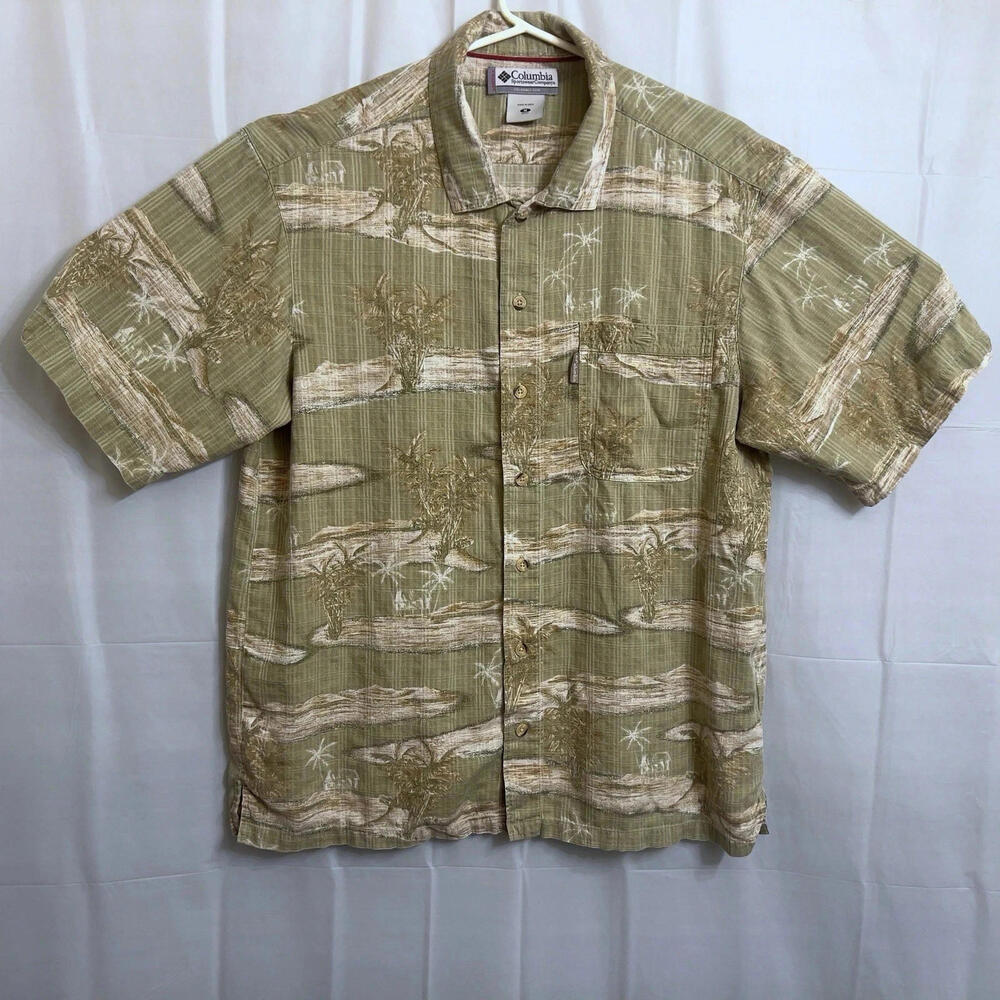 Columbia Vertex Hawaiian Button Up Shirt Men's Medium M Green